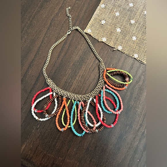 Gold and Multicolor Bead Necklace - Picture 1 of 4